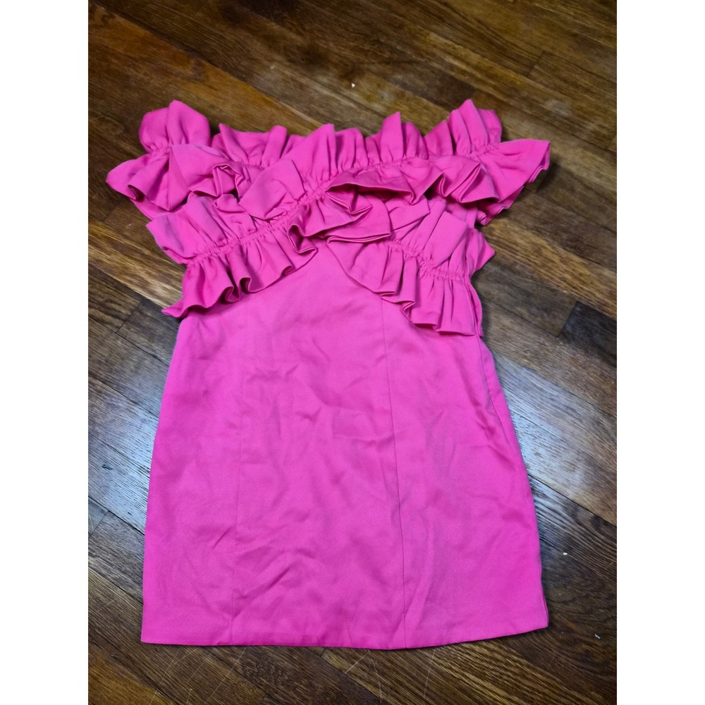 DO+BE Bekah Dress Bright Pink Ruffle Off Shoulder Mini Dress Size M NEW